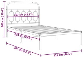 Estrutura de cama com cabeceira 107x203 cm metal preto