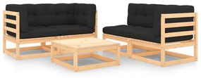 vidaXL 5 pcs conjunto lounge de jardim c/ almofadões pinho maciço