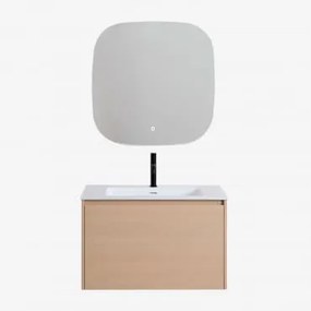 Conjunto De Móveis De Banheiro Em Madeira Jacob Com Pia Integrada Madeira Natural & Quadrado Led E Anti-embaciamento 75x75 Cm Riben - Sklum