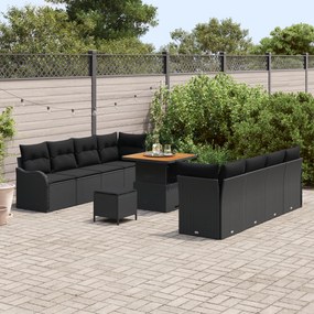 Conjunto de Sofá de Jardim vidaXL com 11 Peças e Almofadas Preto Ratta