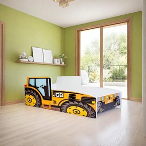 Cama infantil 160x80 em forma de trator amarela - com colchão e estrado incluído
