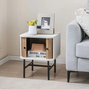 Mesa de cabeceira ou de mesa de apoio com portas de correr com armário de arrumação Pés de metal 40 x 39 x 49 cm Branca