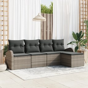 Conjunto de Sofá de Jardim vidaXL de 5 peças com Almofadas Cinza Polir