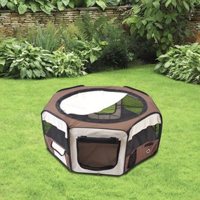 Parque dobrável para cães, gatos e pequenos animais, octogonal, em tecido Oxford e aço, Ø 90 x 41 cm (altura), castanho-bege