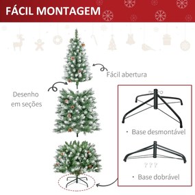 Árvore de Natal Artificial Ø75x180cm com 630 Ramas e 37 Pinhas Folhas de PVC Base Dobrável e Suporte Metálico Decoração de Natal para Interiores Verde