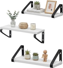 Conjunto de 3 prateleiras de parede, dois tipos de fixação Brancas + Preto