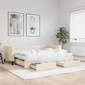 Sofá-cama com gavetão e gavetas 90x200 cm tecido cor creme