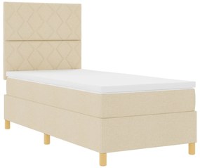 Cama Box Spring com Colchão &amp; LED Creme 90x190 cm Tecido