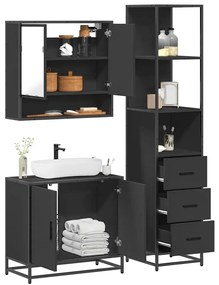 vidaXL 3 pcs conjunto móveis casa de banho derivados de madeira preto