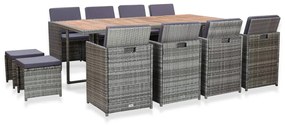 vidaXL 13 pcs conjunto jantar exterior vime e madeira acácia antracite