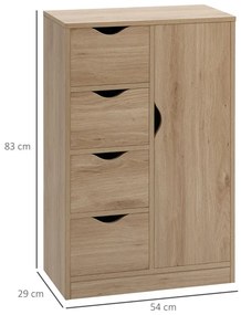 Aparador Ally - Cor Castanho - Com 4 Gavetas e 1 Porta - 54x29x83cm -