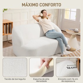 Sofá de 2 Lugares Estofado em Borreguito Sofá de Sala de Estar com Desenho Curvo e Acolchoamento Grosso142x85x73,5 cm Creme