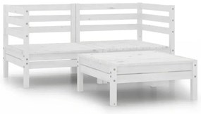 3 pcs conjunto lounge de jardim pinho maciço branco
