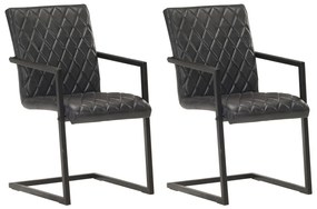 vidaXL Cadeiras de jantar cantilever 2 pcs couro genuíno preto