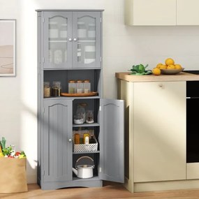 Armário alto 60 x 30 x 164 cm de armazenamento para casa de banho, despensa cozinha ou sala com portas de vidro fosco cinza