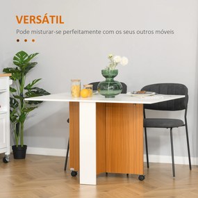 Mesa de Sala de Jantar Dobrável com Rodas Mesa Multifuncional para Sala de Jantar 120x80x73cm Branco e Teca