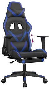 Cadeira gaming c/ apoio para pés couro artificial preto e azul