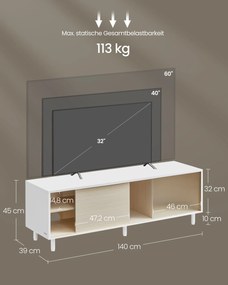 Móvel TV de montagem super-rápida moderno 140 x 39 x 45 cm branco-natural bege