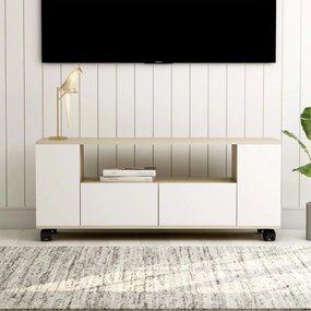 vidaXL Móvel p/ TV 120x35x48 cm madeira processada branco/sonoma