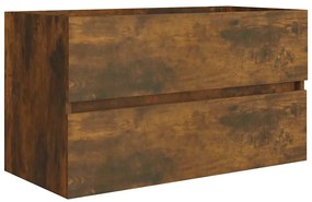 2 pcs conj. móveis casa de banho derivados madeira cor fumado
