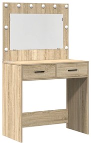 Conjunto de Mesa de Maquilhagem com LED de 2 Peças em Madeira de Carva