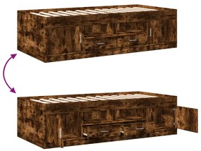 Sofá-cama com gavetas sem colchão 90x190 cm carvalho fumado