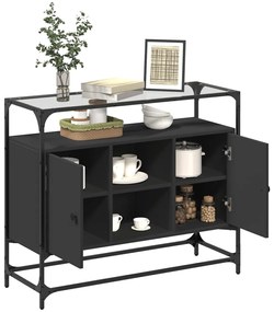 Aparador c/ tampo de vidro 98x35x81 cm derivados madeira preto