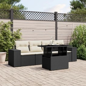 5 pcs conjunto sofás de jardim com almofadões vime PE preto