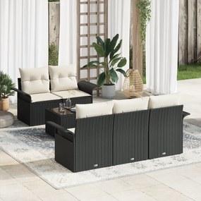 Conjunto de Sofá de Jardim de 6 Peças com Almofadas Vime PE Preto