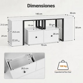 Conjunto de 3 Móveis de TV Modulares, 140 x 30 x 50 cm, Disposição Personalizável, Branco