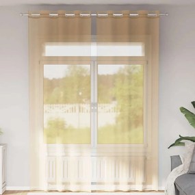 Cortinas de voile com ilhós 2 pcs areia