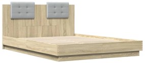 Estrutura cama c/ cabeceira/luzes LED 140x200cm carvalho sonoma