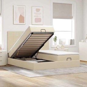 Estrutura de cama otomana com colchões tecido creme 200x200cm