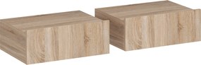 Conjunto de 2 Mesas de Cabeceira Flutuantes com 1 Gaveta para Quarto 40x30x15 cm Carvalho