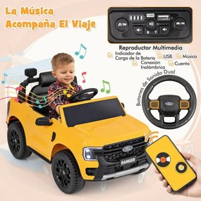 Carro elétrico infantil 12V com controle remoto Faróis LED Partida com um botão para crianças de 3 a 6 anos 64 x 105 x 60 cm Amarelo