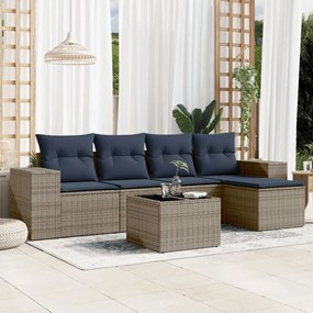 vidaXL 6 pcs conjunto sofás p/ jardim c/ almofadões vime PE cinzento