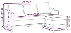 Sofá de 3 lugares com apoio de pés 180 cm tecido cor creme