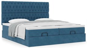 Estrutura cama otomana colchões 180x200 cm veludo azul escuro