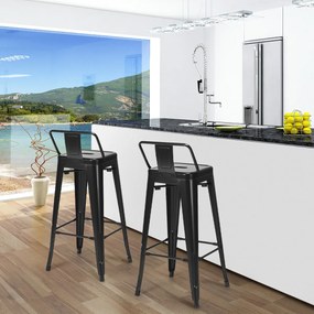 Conjunto de 4 Bancos de Bar de Cozinha, 43 x 43 x 94 cm, Empilháveis, Preto