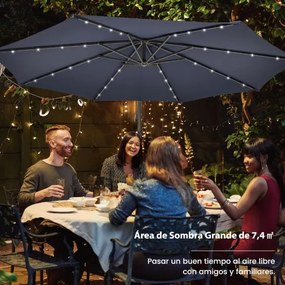 Guarda-sol de 3m com pega 32 luzes LED Painel solar com base de saco de areia pátio jardim piscina Azul