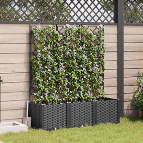vidaXL Plantadeira de Jardim com Treliça 3 pcs Preta 120x40x143 cm