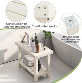 Banco de Casa de banho 61 x 31 x 49 cm  com prateleira de armazenamento Banco de duche impermeável Branco