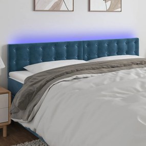 Cabeceira de cama c/ luzes LED veludo 200x5x78/88cm azul-escuro