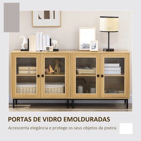 HOMCOM Conjunto de 2 Aparadores de Cozinha Aparador para Sala de Estar com Portas de Vidro e Pés de Metal para Sala de Jantar Dormitório 160x40x76cm Carvalho e Preto