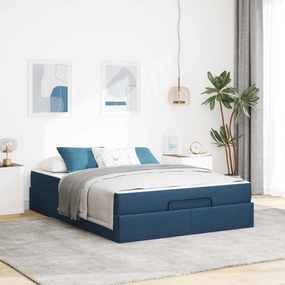 vidaXL Estrutura de cama com colchĂŁo com colchĂŁo 2 pcs Azul tecido