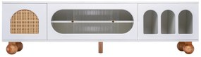 Móvel para TV com Três Compartimentos Abertos, Puxadores Dourados e Pés em Madeira,170x47x37cm, Branco