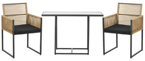 Outsunny Conjunto de 3 Peças de Jardim com 2 Cadeiras de Vime com Encosto Dobrável e Almofadas e Mesa de Vidro Natural e Preto | Aosom Portugal
