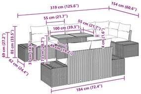 Conjunto de Jantar de 9 Peças com Almofadas Bege Rattan PE Acácia