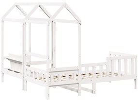 Conj. sofá-cama e banco c/ telhado 90x190cm pinho maciço branco