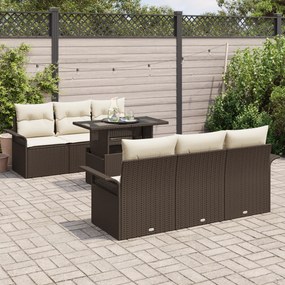 Conjunto de Sofá de Jardim vidaXL de 7 Peças com Almofadas Castanho Ra